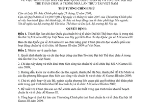 Quyết định 486/QĐ-TTg thành lập Ban chỉ đạo Quốc gia chuẩn bị và tổ chức Đại hội Thể thao Châu Á trong nhà lần thứ 3 (AI Games III) tại Việt Nam