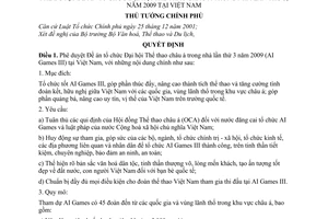 Quyết định 489/QĐ-TTg phê duyệt Đề án tổ chức Đại hội Thể thao Châu Á trong nhà lần thứ 3 năm 2009 (AI Games III) tại Việt Nam