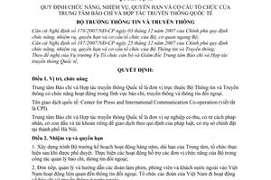 Quyết định 28/2008/QĐ-BTTTT quy định chức năng, nhiệm vụ, quyền hạn và cơ cấu tổ chức của Trung tâm Báo chí và Hợp tác truyền thông quốc tế