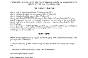 Quyết định 491/QĐ-TTg phê duyệt phương án sắp xếp, đổi mới doanh nghiệp 100% vốn nhà nước thuộc Bộ Y tế giai đoạn 2008-2010