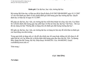 Công văn 560/KTKĐCLGD năm 2008 tiêu chí đánh giá chất lượng trường đại học