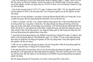 Công văn 74/BXD-KHCN Đình chỉ hoạt động phòng thí nghiệm LAS-XD480