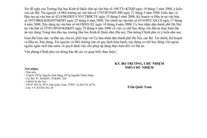 Công văn 3961/VPCP-KTTH cơ chế huy động vốn D/a Xây dựng Trung tâm đào tạo, trường ĐH Kinh tế QD