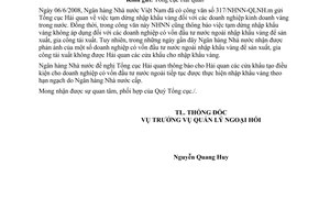 Công văn  5417/NHNN-QLNH  nhập khẩu vàng của doanh nghiệp có vốn đầu tư nước ngoài