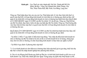 Công văn 2361/TCT-KK thuế hoạt động kinh doanh trò chơi điện tử có thưởng