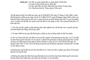 Công văn  921/TTg-KTTH báo cáo công tác quyết toán dự án hoàn thành 2007 và các biện pháp xử lý vi phạm