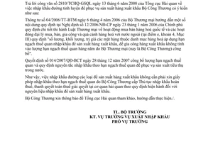 Công văn  5340/BCT-XNK nhập khẩu đường để sản xuất hàng xuất khẩu