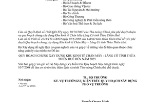 Công văn 39/BXD-KTQH Góp ý Đồ án Quy hoạch chung xây dựng khu kinh tế Chân Mây Lăng Cô đến  2025