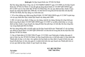 Công văn  1228/BXD-KTQH áp dụng QĐ 135/2007/QĐ-UBND