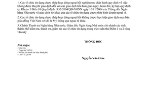 Công văn  5728/NHNN-QLNH chấn chỉnh hoạt động mua bán ngoại tệ