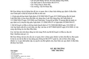 Công văn 4862/BGTVT-CGĐ Thực hiện NĐ 58/2008/NĐ-CP, Mẫu hồ sơ mời thầu xây lắp và cung cấp thông tin cho báo đấu thầu