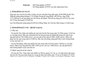 Công văn  84/BNN-BVTV-BCĐ-TB Tình hình dịch rầy nâu, bệnh vàng lùn, lùn xoắn lá
