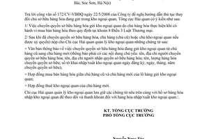 Công văn  3026/TCHQ-GSQL chuyển quyền sở hữu hàng hóa gửi kho ngoại quan