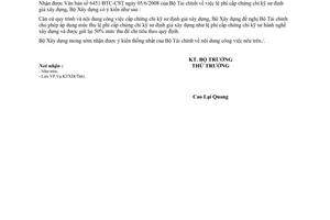 Công văn  1254/BXD-KTXD Lệ phí cấp chứng chỉ kỹ sư định giá xây dựng