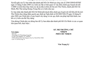 Công văn  4279/VPCP-KTN điều chỉnh quy hoạch chi tiết 1/2000 và triển khai thực hiện các dự án đầu tư Khu đô thị mới Thủ Thiêm