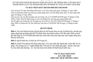 Quyết định 2739/QĐ-UBND kế hoạch tổng rà soát, hệ thống hóa văn bản quy phạm pháp luật tại thành phố Hồ Chí Minh từ năm 1976 đến nay