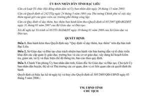 Quyết định 18/2008/QĐ-UBND quy định dạy thêm học thêm Bạc Liêu