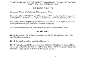 Quyết định 836/QĐ-TTg năm 2008 Ban Chỉ đạo quốc gia kỷ niệm 1.000 năm Thăng Long