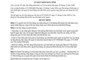 Quyết định 24/2008/QĐ-UBND uỷ quyền đăng ký Văn phòng nhà thầu nước ngoài Bình Dương