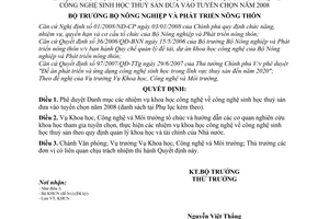 Quyết định 1952/QĐ-BNN-KHCN phê duyệt Danh mục các nhiệm vụ khoa học công nghệ về công nghệ sinh học thuỷ sản đưa vào tuyển chọn năm 2008