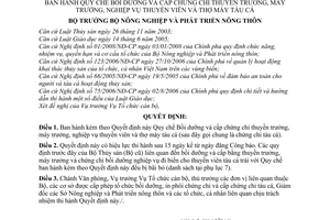 Quyết định 77/2008/QĐ-BNN quy chế bồi dưỡng và cấp chứng chỉ thuyền trưởng, máy trưởng, nghiệp vụ thuyền viên và thợ máy tàu cá