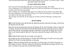 Quyết định 52/2008/QĐ-UBND Bảng đơn giá nhà, công trình xây dựng, vật kiến trúc trên địa bàn tỉnh Tây Ninh