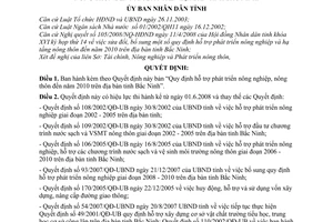 Quyết định 85/2008/QĐ-UBND quy định hỗ trợ phát triển nông nghiệp và hạ tầng nông thôn đến năm 2010