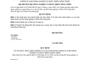 Quyết định 1640/QĐ-BNN-VP tổ chức thực hiện nhiệm vụ cải cách thủ tục hành chính