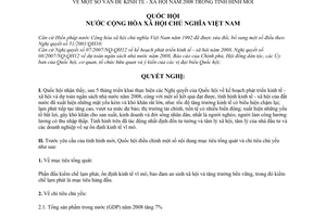 Nghị quyết 20/2008/QH12 vấn đề kinh tế - xã hội năm 2008 trong tình hình mới