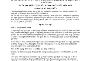 Nghị quyết 19/2008/QH12 hí điểm cho tổ chức, cá nhân nước ngoài mua và sở hữu nhà ở tại Việt Nam