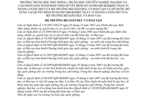 Quyết định 28/2008/QĐ-BGDĐT Tiêu chuẩn bộ mẫu thiết bị dạy học tối thiểu giáo dục quốc phòng cho Trung học phổ thông, THCN, Cao Đẳnd, Đại học