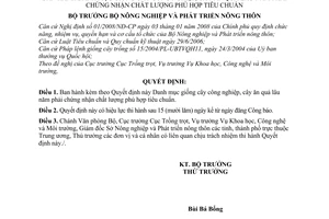 Quyết định 69/2008/QĐ-BNN Danh mục giống cây công nghiệp, cây ăn quả lâu năm phải chứng nhận chất lượng phù hợp tiêu chuẩn