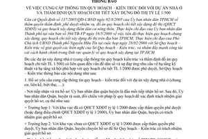 Thông báo 2030/TB-SQHKT cung cấp thông tin quy hoạch – kiến trúc  dự án nhà ở thẩm định quy hoạch chi tiết xây dựng đô thị tỷ lệ 1/500