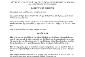 Quyết định số 1252/QĐ-BTC xử lý số dư thuế tạm thu trên tài khoản tiền gửi