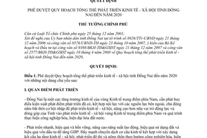 Quyết định 73/2008/QĐ-TTg phê duyệt Quy hoạch tổng thể phát triển kinh tế - xã hội tỉnh Đồng Nai đến năm 2020