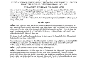 Quyết định 46/2008/QĐ-UBND điều chỉnh chương trình phát triển công nghệ thông tin - truyền thông thành phố Hồ Chí Minh giai đoạn 2007 - 2010