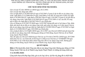 Quyết định 1596/QĐ-UBND phê duyệt điều chỉnh Tổng mức đầu tư xây dựng Công trình: Đường giao thông xã Vĩnh Hưng, huyện Vĩnh Lộc, Thanh Hóa