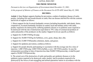 Decision No. 719/QD-TTg  on the support policy for prevention, combat