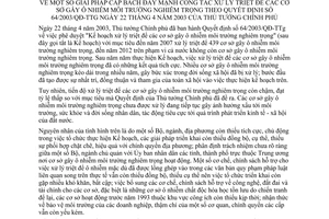 Chỉ thị 17/2008/CT-TTg giải pháp cấp bách đẩy mạnh công tác xử lý triệt để cơ sở gây ô nhiễm môi trường nghiêm trọng theo Quyết định 64/2003/QĐ-TTg