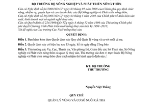 Quyết định 70/2008/QĐ-BNN Quy chế Quản lý vùng và cơ sở nuôi cá tra