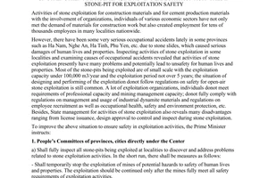 Directive No. 18/2008/CT-TTg of June 06, 2008, on strengthen management, improving exploitation activities in stone-pit for exploitation safety