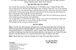 Quyết định 35/2008/QĐ-BTC sửa đổi mức thuế suất thuế xuất khẩu đối với một số mặt hàng trong biểu thuế xuất khẩu