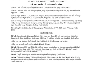 Quyết định 10/2008/QĐ-UBND khu vực phải xin giấy phép xây dựng Hòa Bình