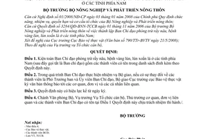 Quyết định 1702/QĐ-BNN-TCCB kiện toàn Ban Chỉ đạo phòng trừ rầy nâu, bệnh vàng lùn, lùn xoắn lá ở các tỉnh phía Nam