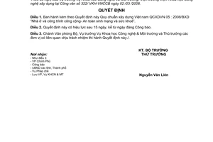 Quyết định 09/2008/QĐ-BXD quy chuẩn xây dựng Việt Nam “nhà ở và công trình công cộng- an toàn sinh mạng và sức khoẻ”