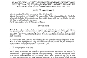 Quyết định 74/2008/QĐ-TTg chính sách hỗ trợ đất ở, đất sản xuất và giải quyết việc làm đồng bào dân tộc thiểu số, nghèo, khó khăn vùg ĐBSCL 2008–2010