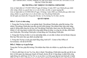 Quyết định 803/QĐ-VPCP quy đinh chức năng, nhiệm vụ, quyền hạn và cơ cấu tổ chức của Trung tâm Tin học