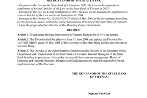 Decision No. 1317/QD-NHNN of June 10, 2008, on the base interest rate in Vietnam dong