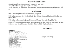 Quyết định 79/2008/QĐ-TTg thành lập và ban hành quy chế hoạt động của Khu kinh tế Hòn La, tỉnh Quảng Bình