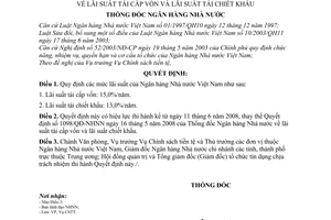 Quyết định 1316/QĐ-NHNN lãi suất tái cấp vốn và lãi suất tái chiết khấu